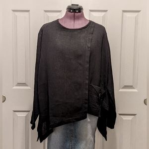 Stylish Asymmetrical Black Linen Top, OS, EUC